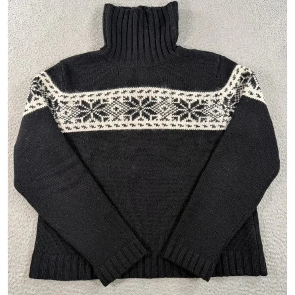 Lauren Ralph Lauren Lambswool‎ Turtleneck Sweater Womens XL Black Snowflake Fair